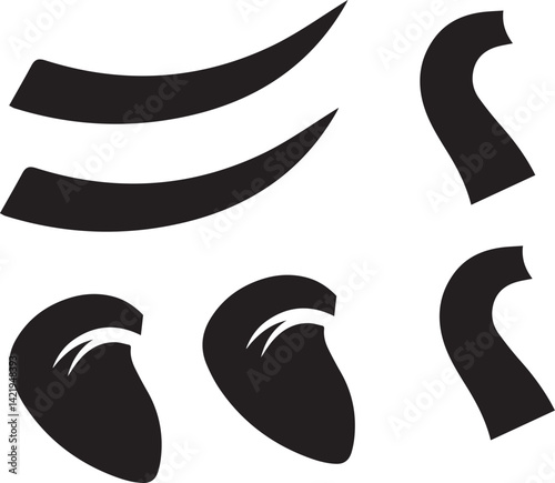 set of black and white elephant  body part