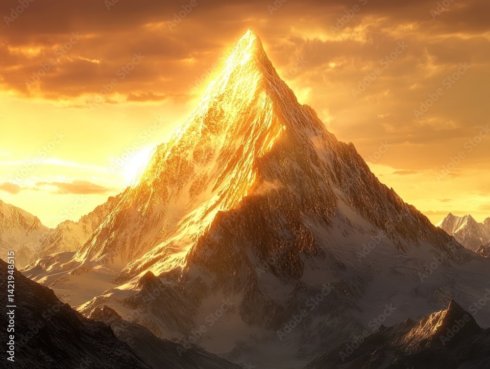 Majestic Golden Mountain Peak at Sunset