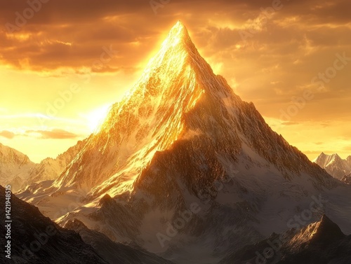 Obraz na płótnie Majestic Golden Mountain Peak at Sunset w salonie