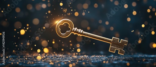 Obraz na płótnie Golden Key to Success:Unlocking Opportunities and Achieving Dreams w salonie