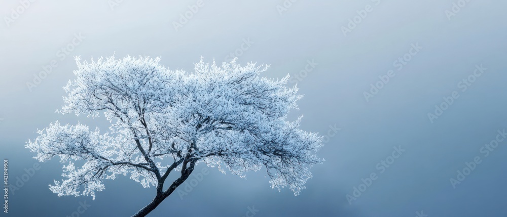 Winter's Embrace: A Solitary Frost-Covered Tree