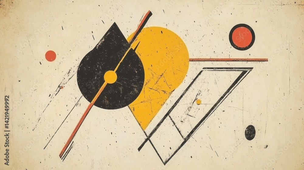 Abstract Geometric Composition: A Vintage-Inspired Artwork Featuring Bold Shapes and Colors