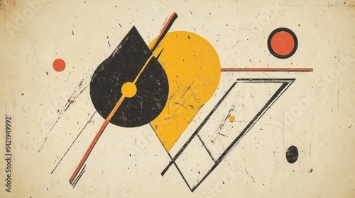 Obraz na płótnie Abstract Geometric Composition: A Vintage-Inspired Artwork Featuring Bold Shapes and Colors w salonie