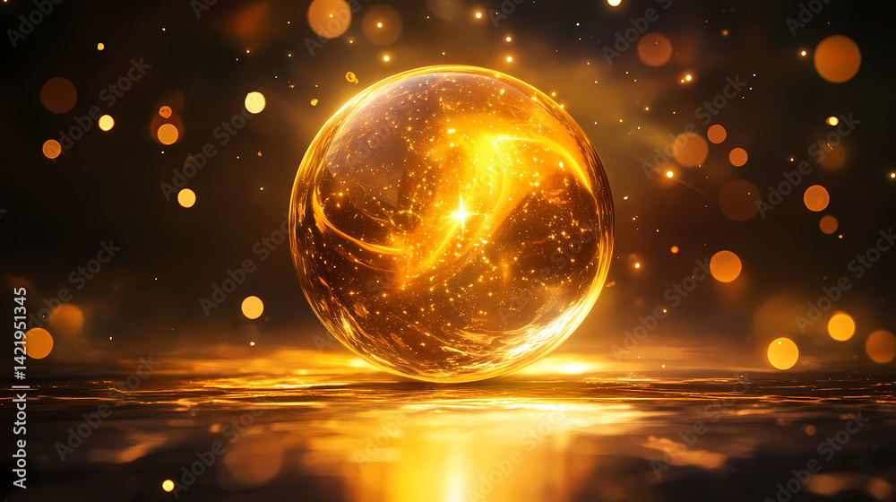 Ethereal orb of golden illumination fills ethereal space, golden light, celestial. Cosmic Illumination. Illustration