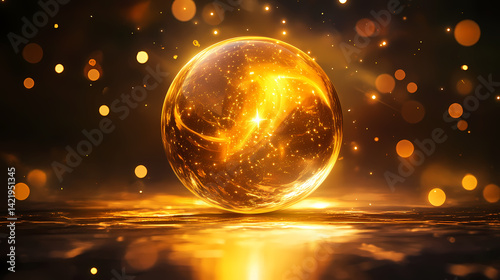 Obraz na płótnie Ethereal orb of golden illumination fills ethereal space, golden light, celestial. Cosmic Illumination. Illustration w salonie