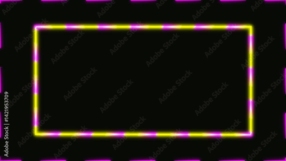 Animation of glowing neon rectangles abstract background. abstract glowing neon rectangle border frame. Square rectangle picture frame with two tone neon color motion graphic.