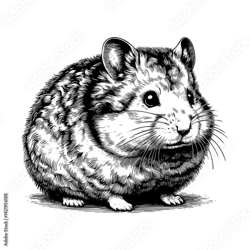 Hamster sketch engraving black and white outline. Scratch board imitation. illustrated in vintage line art style on a white background.