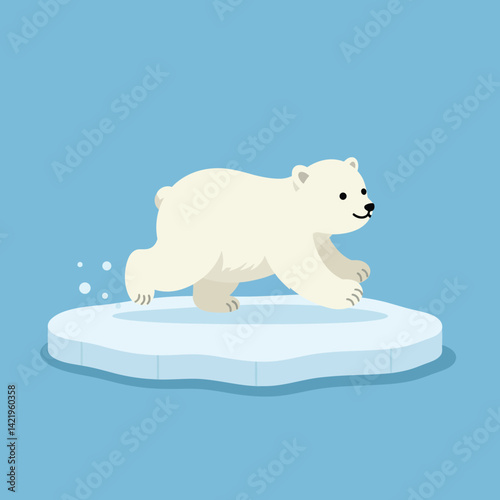 Polar bear walking on floating ice in arctic environment with blue background vector illustration 