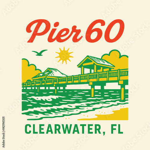 Pier 60 Clearwater, FL Sticker, Illustration Design