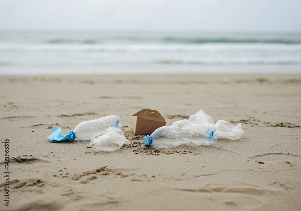 Ocean Plastic Pollution A Beach Littered with Plastic Waste Ocean Plastic Pollution A Beach Littered with Plastic Waste
