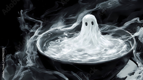 Obraz na płótnie Ghostly apparition brought to life from a bubbling bowl of soup. Phantom Foam. Illustration w salonie