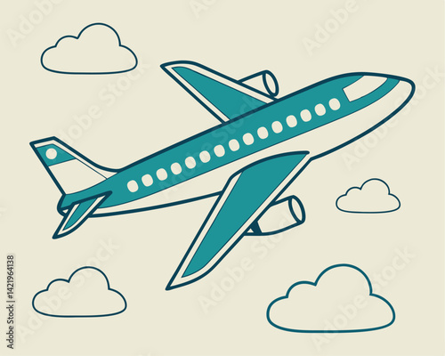 Simple Airplane Flying with Clouds Illustration Travel Graphic