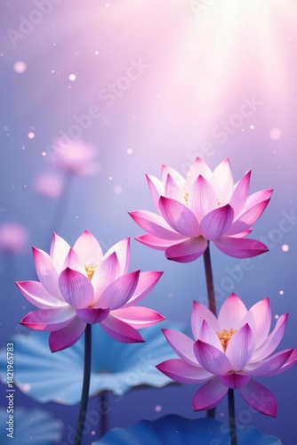 Pastel background, vibrant violet & white lotus blossoms, copy space , purple, floral