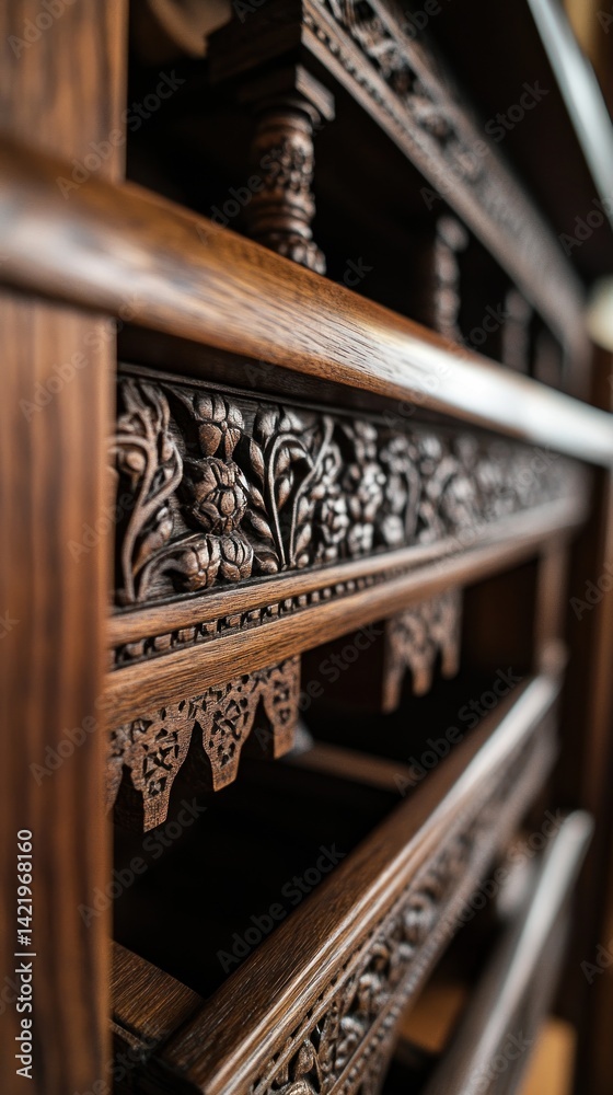 Intricate Hand-Carved Wooden Cabinet: A Masterpiece of Craftsmanship