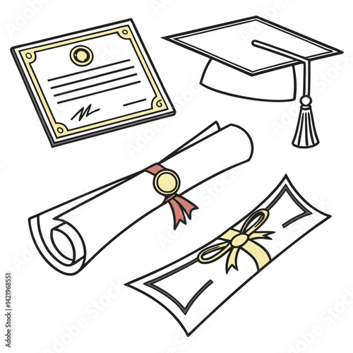 Graduation Diploma and Certificate Clipart,
Hand Drawn Graduation Diplomas and Certificates Illustrations,
Vintage Graduation Certificates and Diplomas Set.