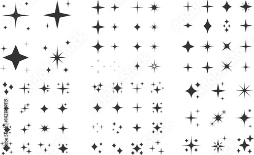 Black and White Starburst Sparkle Icons Set