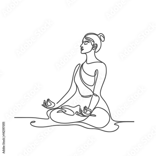Minimal Line Art Woman Meditation Vector