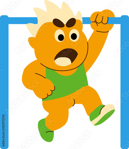 Cartoon Character Performing Exercise on Bar With Determined Expression