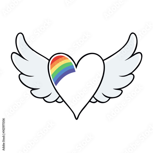 Winged heart with rainbow symbol of love and pride