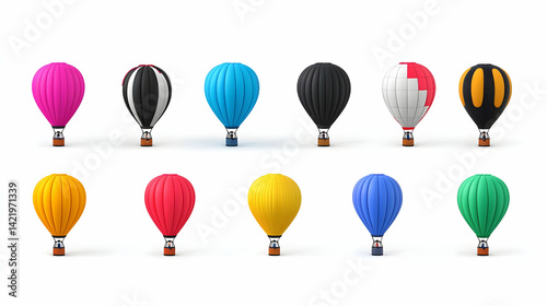 Colorful Pixel Art Hot Air Balloons on White Background