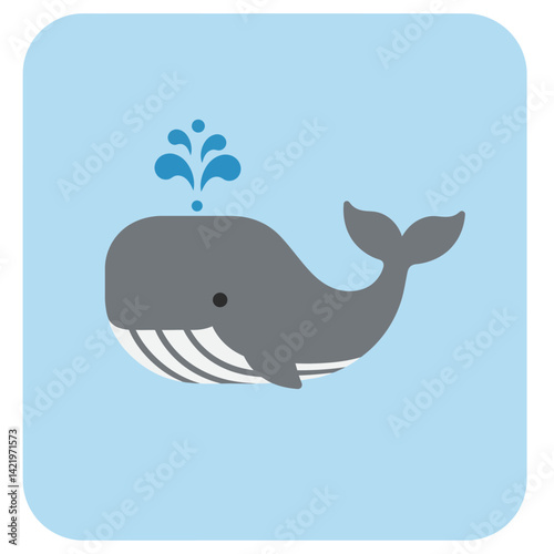 Cute gray whale spouting water cartoon icon with blue background vector illustration 