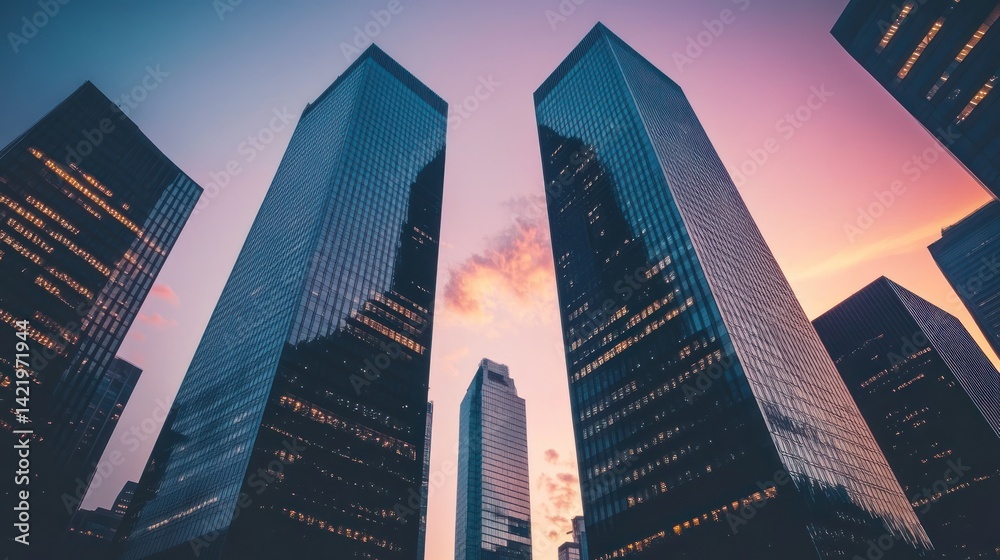 Majestic Skyscrapers at Sunset: A City's Evening Glow