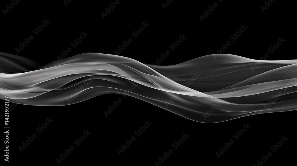 Softly flowing gray smoke wraps around a dark background, exuding a sense of mystique as wisps of texture. Nebular Wrap. Illustration