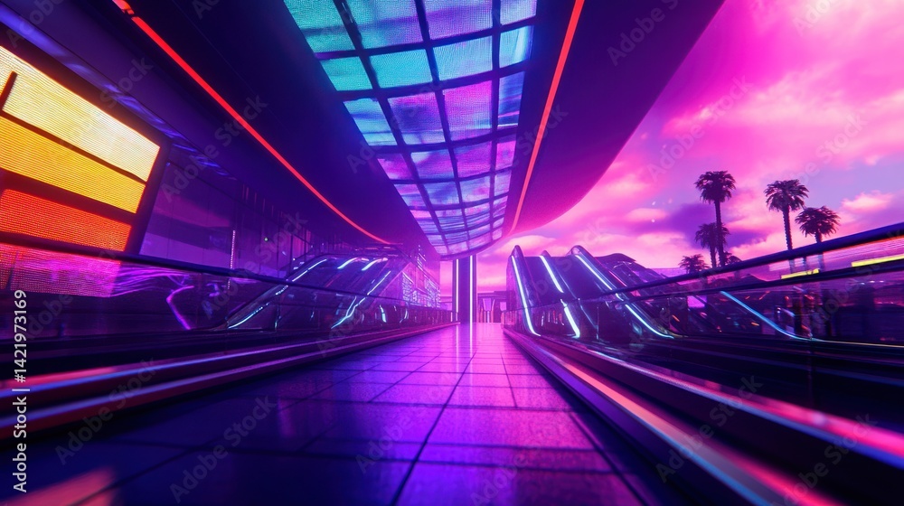Neon Dreamscape: Futuristic Cityscape at Sunset