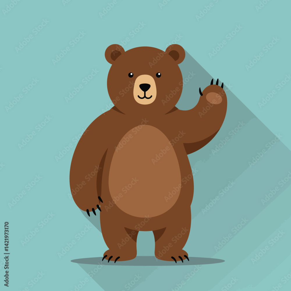 Obraz premium Friendly waving brown bear with claws standing on blue background vector illustration 