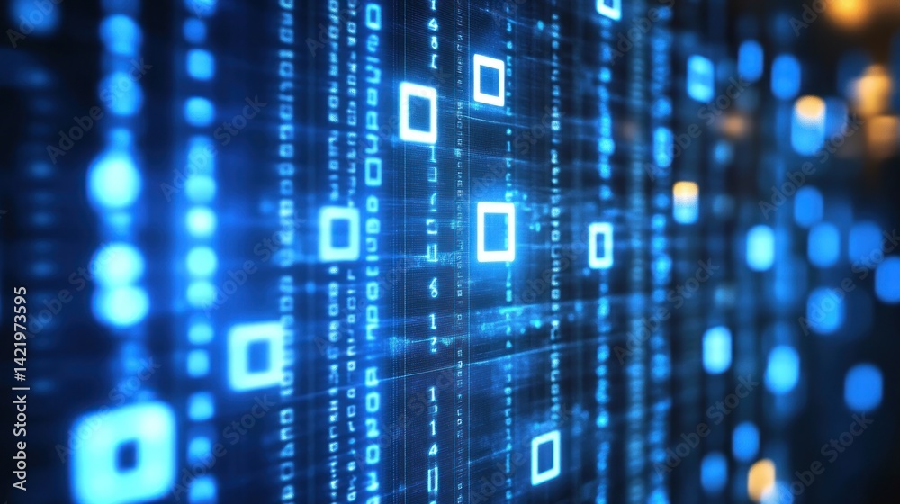 Abstract Digital Data Stream: Blue Binary Code Matrix
