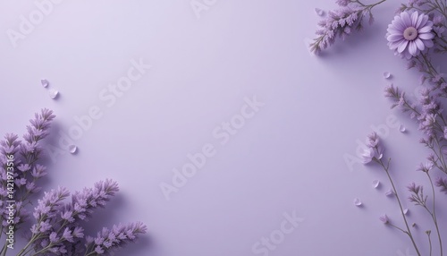 Blooming lavender and floral arrangement on soft purple background aesthetic nature photography calm and serene environment close-up view for creative inspiration
