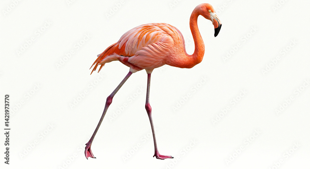 Fototapeta premium Flamingo Walking Isolated on White Background