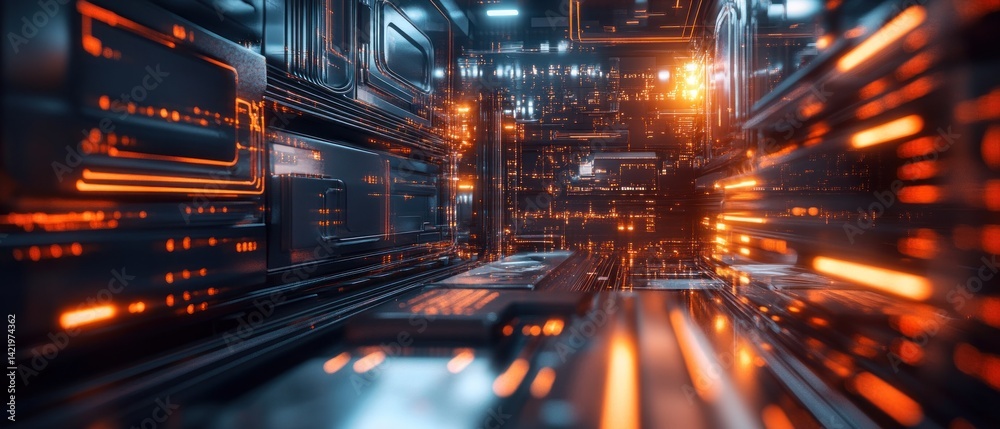 Cyberpunk Digital Corridor: Futuristic Techscape