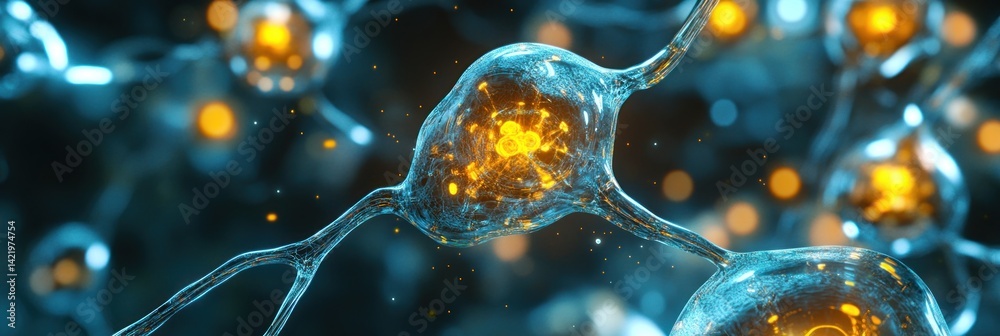 Microscopic View of Neural Network Connections: A 3D Render of Neuron Synapses