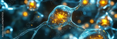 Obraz na płótnie Microscopic View of Neural Network Connections: A 3D Render of Neuron Synapses w salonie