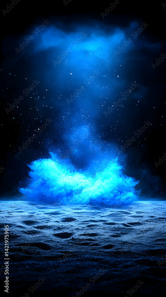 Naklejka premium Blue Smoke and Glowing Lights in Dark Background