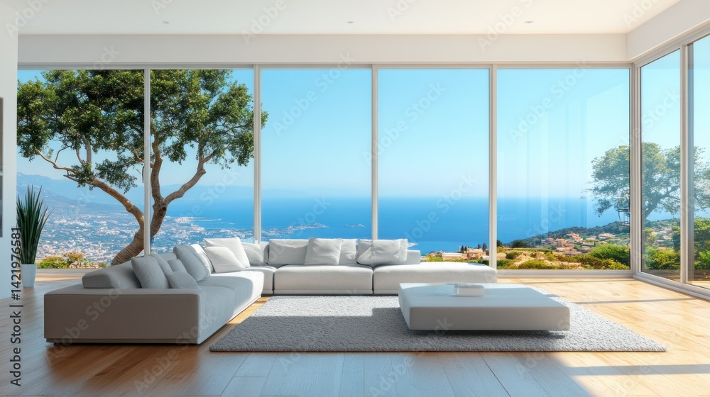 Coastal Luxury Living Room: Panoramic Ocean View