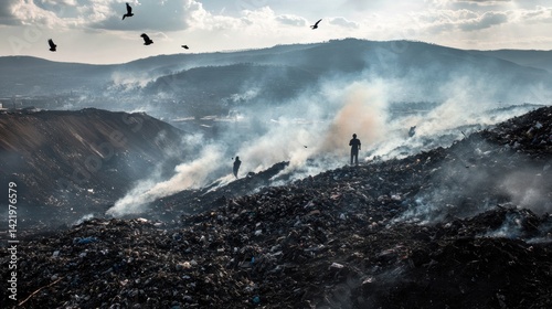 Obraz na płótnie Smoky Landfill: A Haunting Landscape w salonie