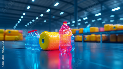 Colorful Plastic Bottles and Packaging in a Warehouse