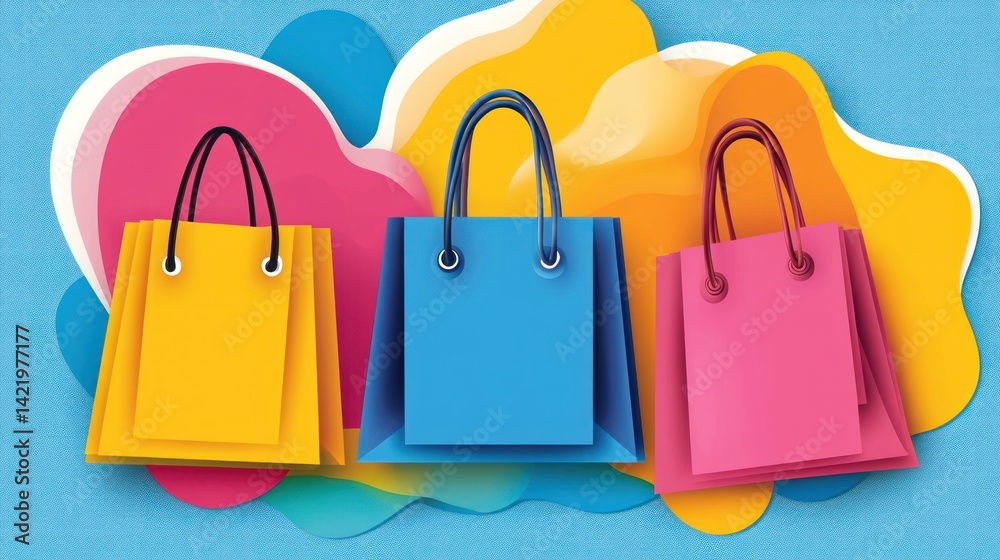 Colorful Shopping Bags Sale Design, Perfect for Retail, E-commerce, and Marketing Campaigns. Vibrant, Trendy, and Eye-Catching.