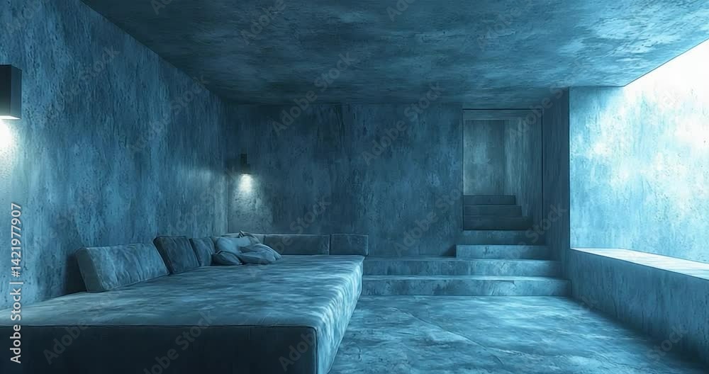 Blue minimalist interior design