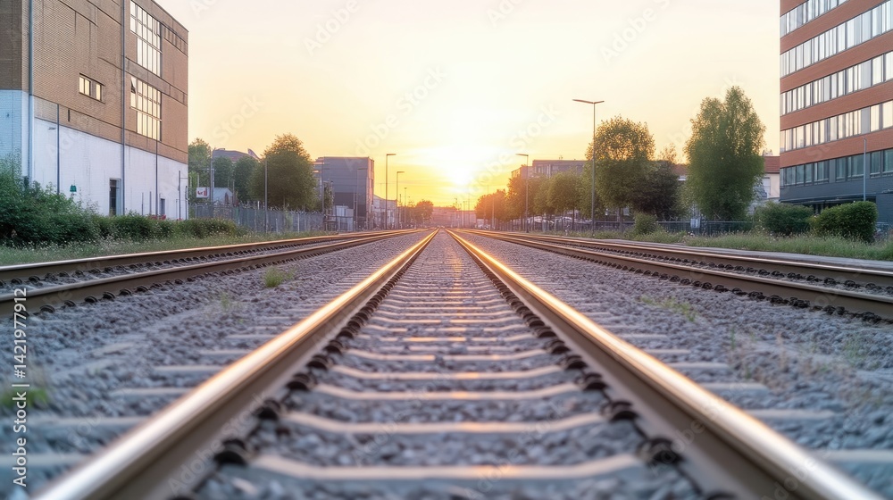 Naklejka premium City tracks at sunset