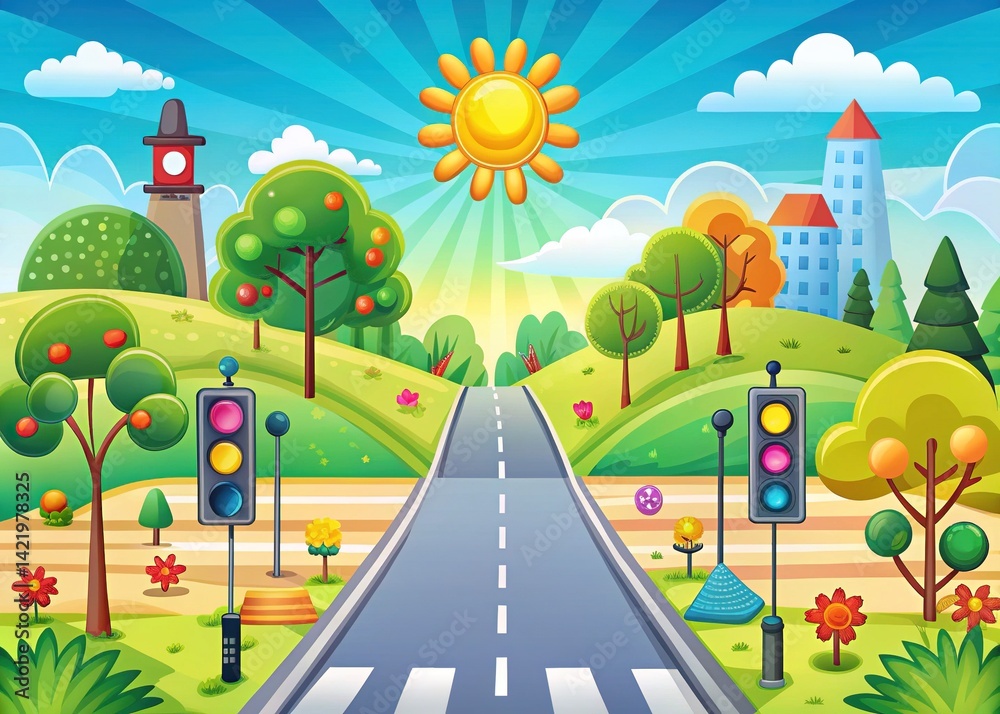 Fototapeta premium Cartoon Road Background for Design