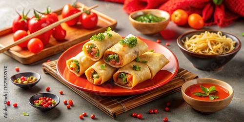 Wallpaper Mural Chinese New Year Spring Rolls, Festive Feast, Red Envelopes Torontodigital.ca