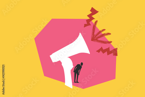 PrinBusinessman marketer using megaphone for promotion or public relations. concept of Effective communication for Business and Promote marketing campaigns