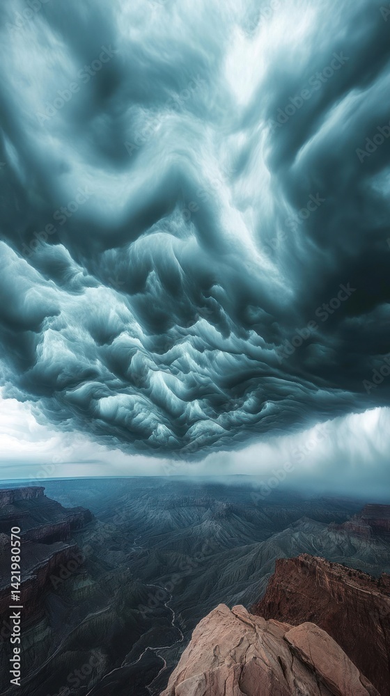 Majestic Storm Clouds Over Canyon Landscape: A Breathtaking View