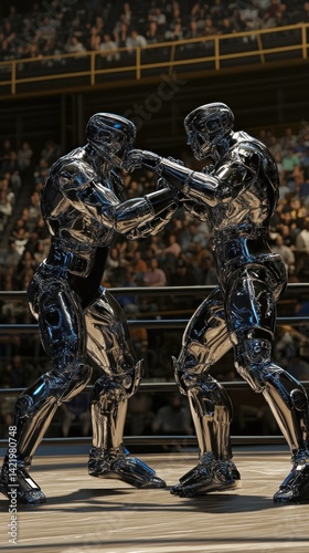 Chrome Combat: Futuristic Robot Boxing Match