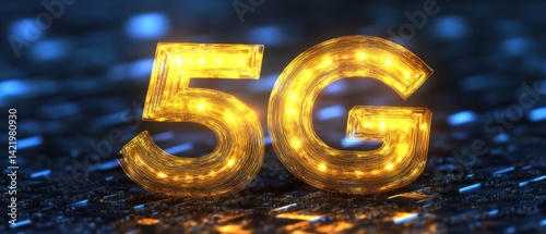 Obraz na płótnie Glowing 5G Network Technology: Futuristic Digital Era w salonie