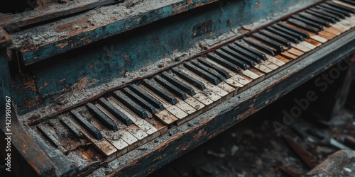 Obraz na płótnie Abandoned Piano: A Relic of Time's Passage w salonie