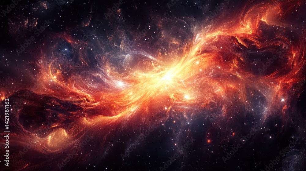 Fiery Nebula in the Cosmos: A Celestial Tapestry of Orange and Red Hues